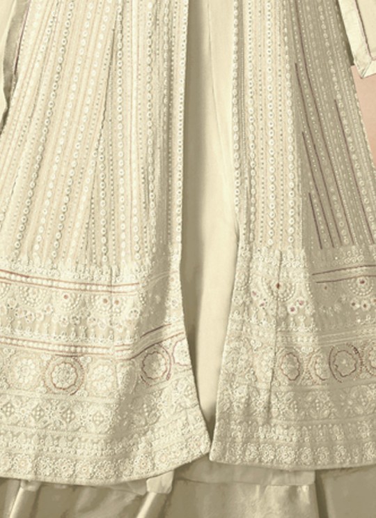 122N Colours By Kilruba Georgette Cream Embroidered Skirt Kameez