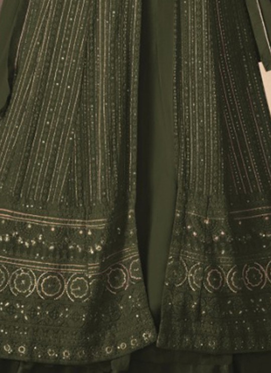 122Z-1 Colours By Kilruba Georgette Mehandi Green Embroidered Skirt Kameez