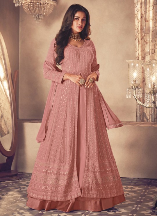 122-Z Colours By Kilruba Georgette Peach Embroidered Skirt Kameez
