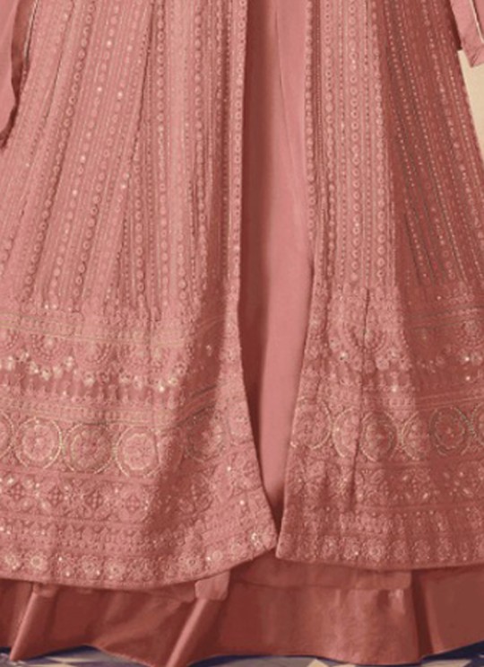 122-Z Colours By Kilruba Georgette Peach Embroidered Skirt Kameez