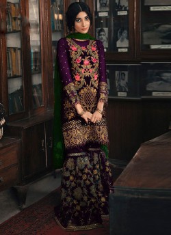 Purple Georgette Pakistani Garara Suit 1962 Colours By Kilruba SC017238