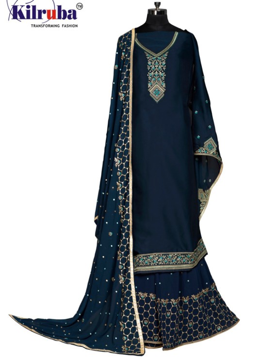 Blue Georgette Embroidered Sharara Kameez 201 to 205 Series 202 Set By Kilruba SC/013930
