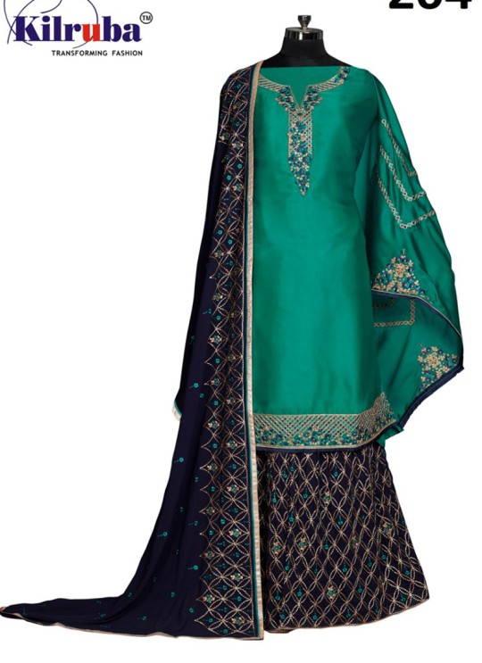 Green Georgette Embroidered Sharara Kameez 201 to 205 Series 204 Set By Kilruba SC/013930