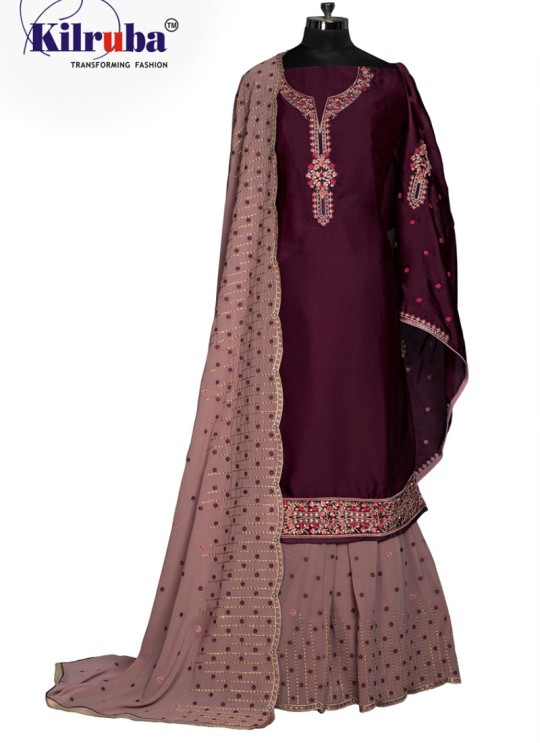 Purple Georgette Embroidered Sharara Kameez 201 to 205 Series 201 By Kilruba SC/013925