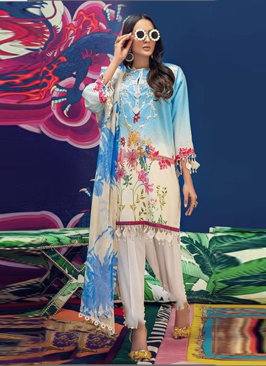 Muzlin Lawn Collection 2020 By Kilruba 21005 Pure Cotton Pakistani Suit In White
