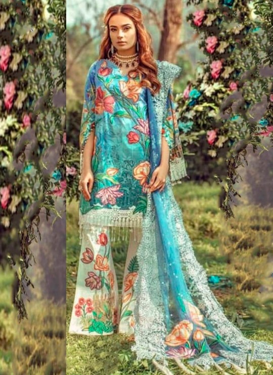Blue Pure Cotton Pakistani Designer Suit Riwayat By Kilruba SC018461