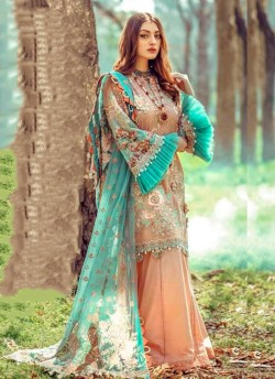 Peach Pure Cotton Pakistani Designer Suit Riwayat By Kilruba SC018458