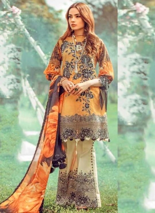 Yellow Pure Cotton Pakistani Designer Suit Riwayat By Kilruba SC018460