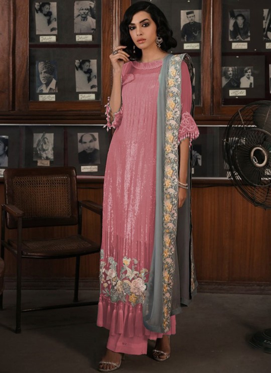 Pink Georgette Pakistani Straight Cut Suit 705 Colours By Kilruba 705S