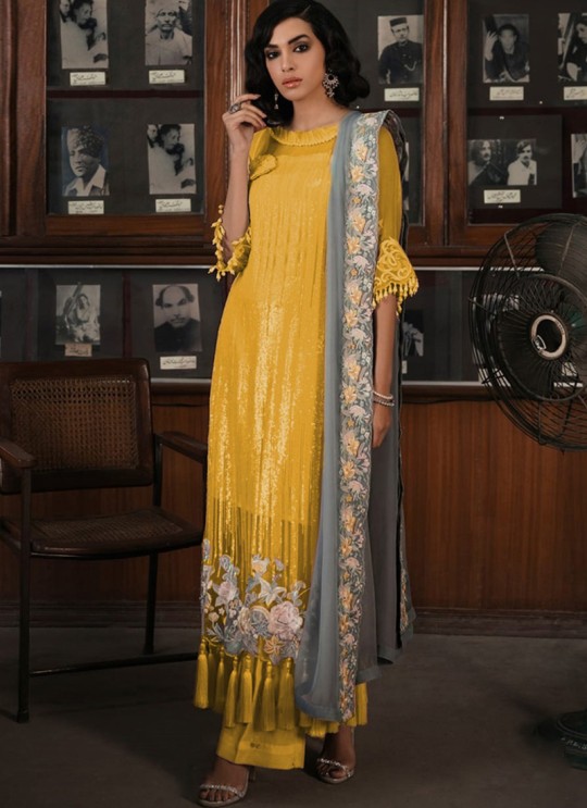 Yellow Georgette Pakistani Straight Cut Suit 705 Colours By Kilruba SC017558