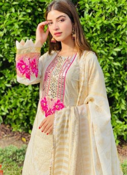Cream Lawn Cotton Designer Pakistani Suit Hit Designs 2020 By Kilruba SC018414