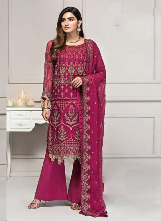 Maroon Georgette Eid Wear Pakistani Suit 78 Colours By Kilruba SC018422