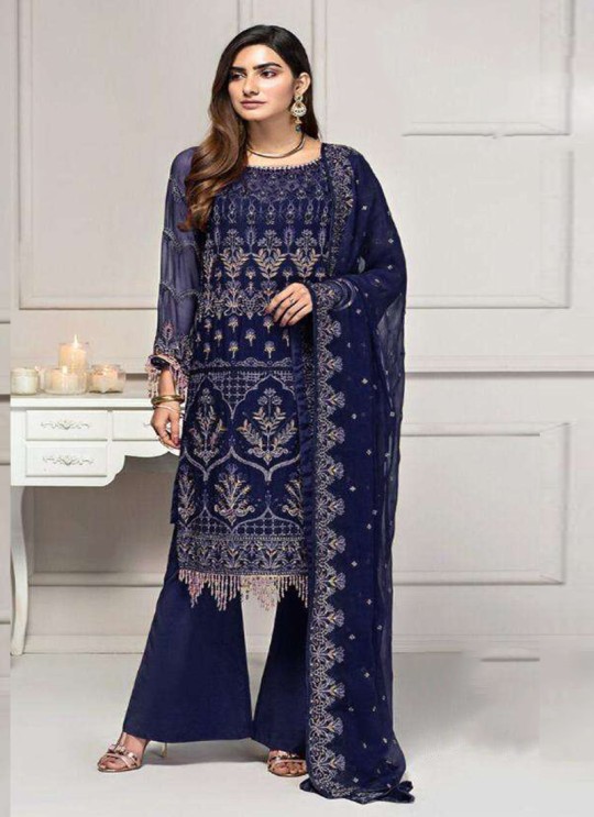 Neavy Blue Georgette Eid Wear Pakistani Suit 78 Colours By Kilruba SC018462