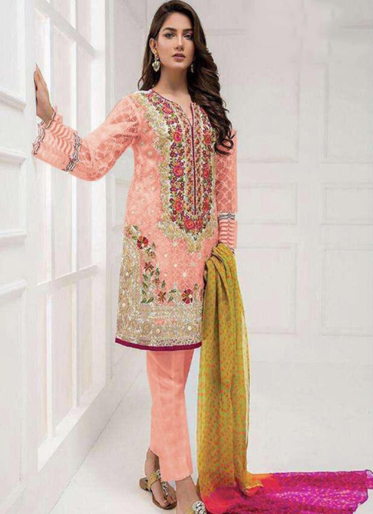 Peach Organza Eid Wear Pant Style Suit 83 Colours By Kilruba SC018463