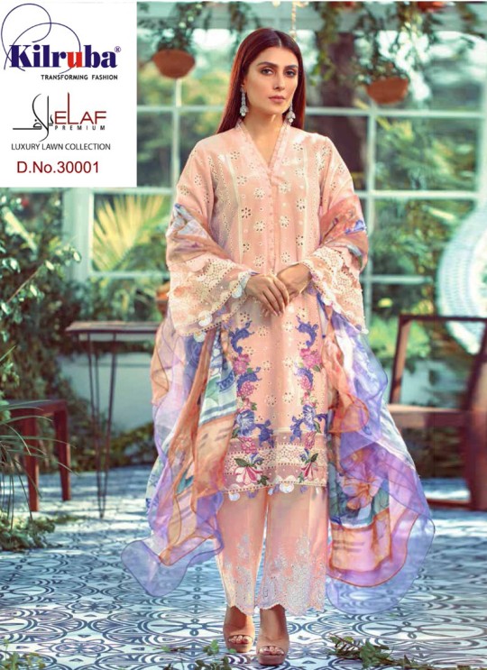 Elaf By Kilruba 30001 Set Peach Pure Lawn Cotton Designer Pakistani Suit Elaf By Kilruba 30001 Set Peach Pure Lawn Cotton Designer Pakistani Suit