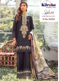 Elaf Premium Luxury Lawn By Kilruba 30002 Black Pure Lawn Cotton Designer Pakistani Salwar Kameez SC018249