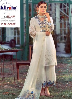 Elaf Premium Luxury Lawn By Kilruba 30007 Cream Pure Lawn Cotton Designer Pakistani Salwar Kameez SC018254