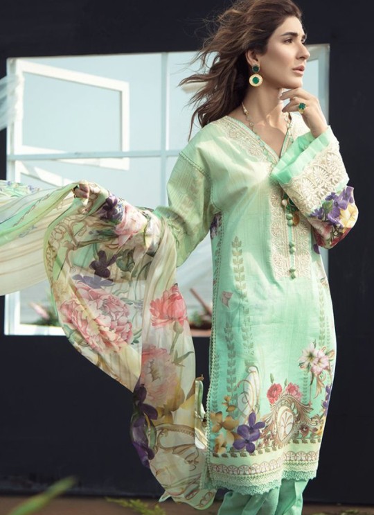 Turquoise Lawn Eid Wear Pakistani Suit Firdous Lawn Collection Chiffon Dupatta 24004 By Kilruba SC/018058