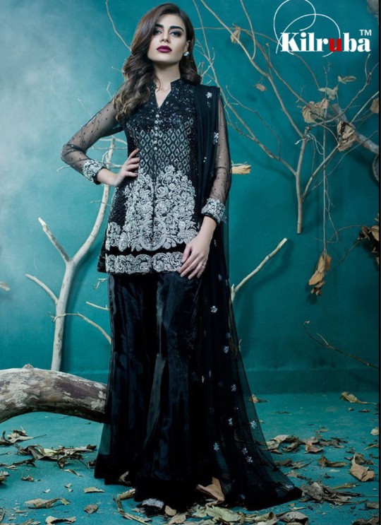 Black Net Embroidered Pakistani Suits Jannat Gold Vol 1 01A Color By Kilruba SC/013608 Black Net Embroidered Pakistani Suits Jannat Gold Vol 1 01A Color By Kilruba SC/013608
