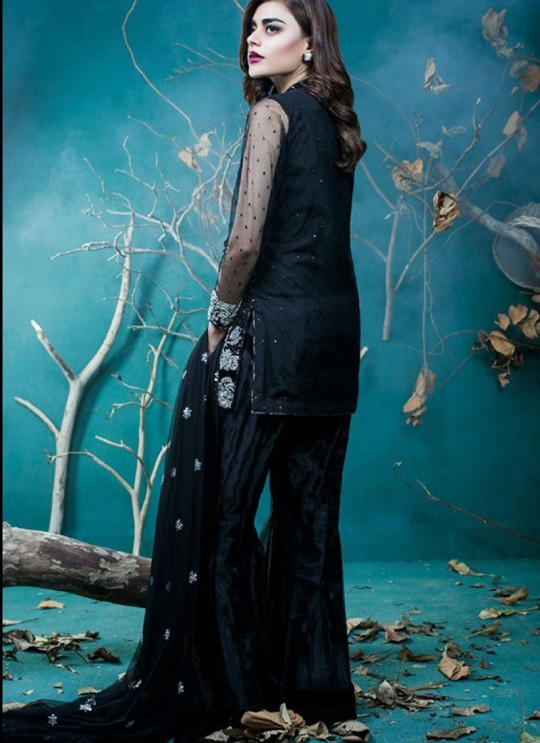 Black Net Embroidered Pakistani Suits Jannat Gold Vol 1 01A Color By Kilruba SC/013608 Black Net Embroidered Pakistani Suits Jannat Gold Vol 1 01A Color By Kilruba SC/013608