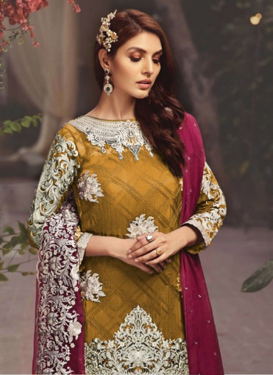 Gold Faux Georgette Embroidered Pakistani Suits Jannat Luxury Art 2002D Color By Kilruba Sc/013755