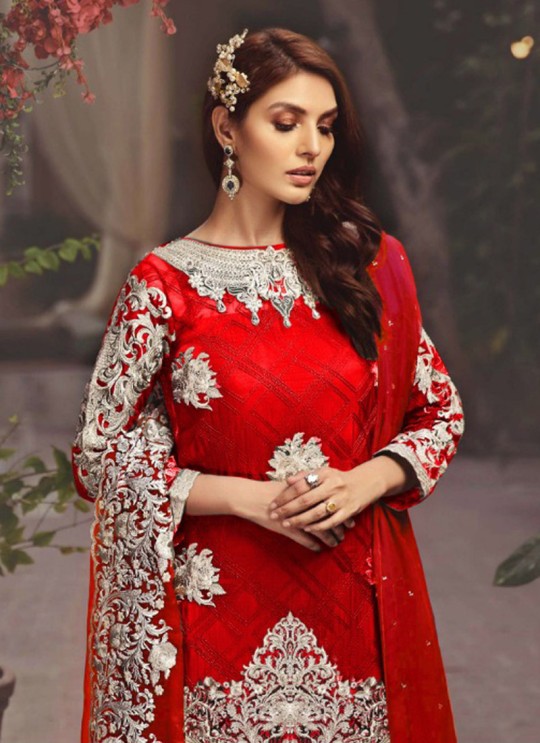 Red Faux Georgette Embroidered Pakistani Suits Jannat Luxury Art 2002A Color By Kilruba Sc/013379