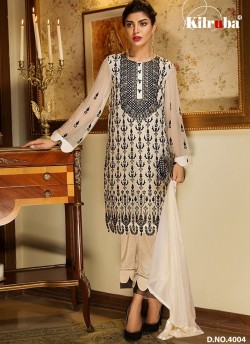 Cream Georgette Embroidered Pakistani Suits Summer Dream 4004 By Kilruba