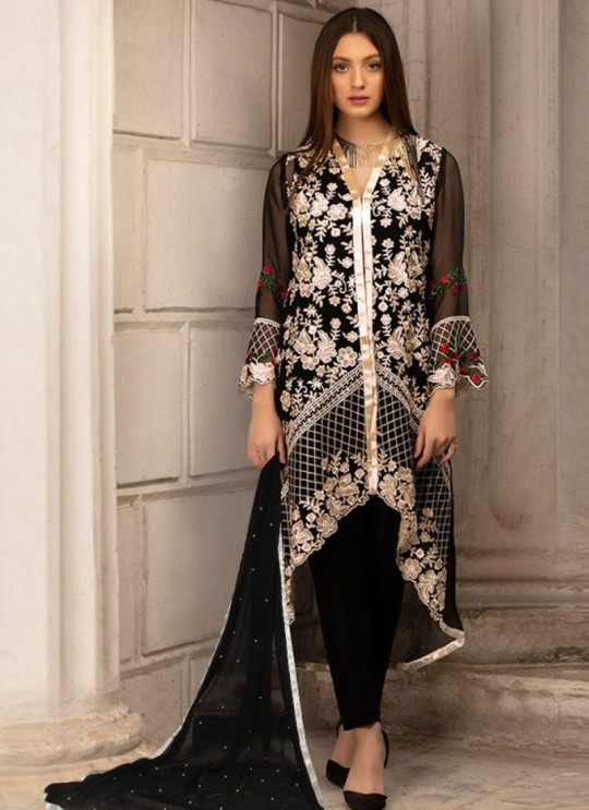 Georgette Embroidered Pakistani Suit in Black Color For Eid Jannat Summer Gold 5001 By Kilruba  SC/014453