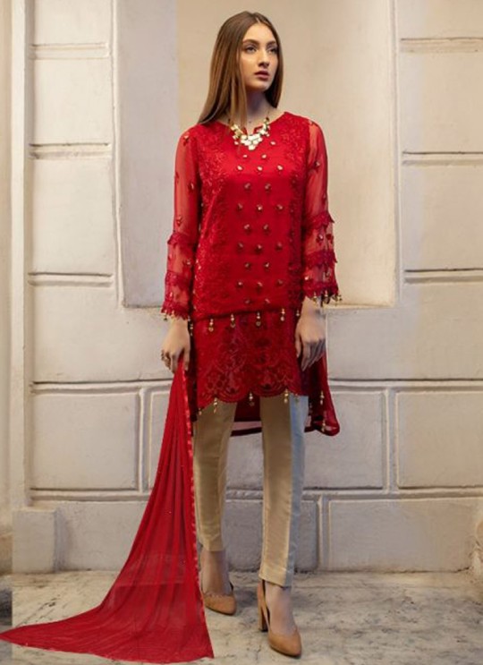 Red Georgette Embroidered Pakistani Suits For Eid Jannat Summer Gold 5003 By Kilruba SC/014455