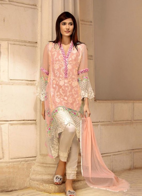 Peach Georgette Embroidered Pakistani Suits For Eid Jannat Summer Gold 5005 By Kilruba SC/014457