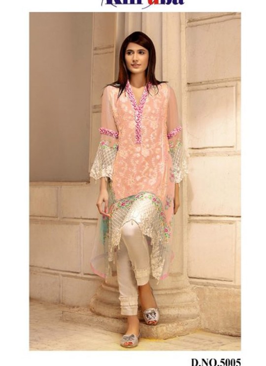 Peach Georgette Embroidered Pakistani Suits For Eid Jannat Summer Gold 5005 By Kilruba SC/014457