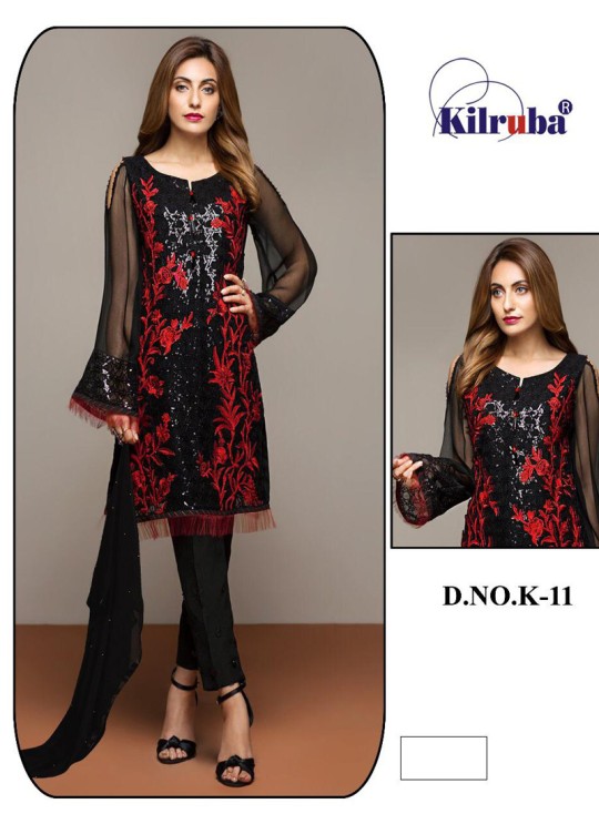 K 11 Colors K-11B By Kilruba Red Designer Pakistani Suit SC-016185