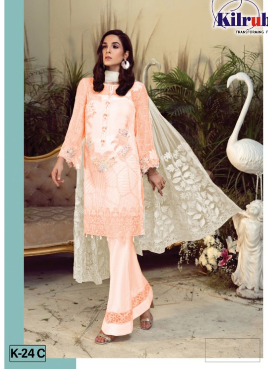 K 24C By Kilruba Peach Georgette Designer Pakistani Suit
