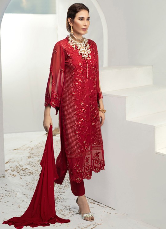 Red Georgette Pakistani Suit Jannat Formal Collection 10003 By Kilruba SC/016616
