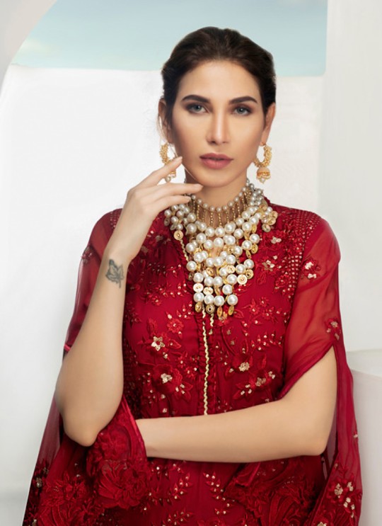Red Georgette Pakistani Suit Jannat Formal Collection 10003 By Kilruba SC/016616