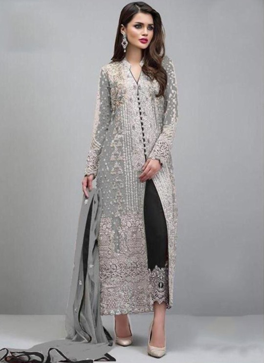 Grey Georgette Designer Pakistani Salwar Kameez 67 Colours 67D By Kilruba SC-018366