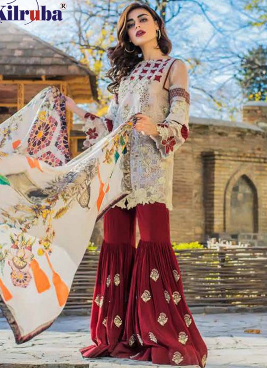 Cream Faux Georgette Embroidered Party Wear Pakistani Suits Jannat Aafreen 7003 By Kilruba
