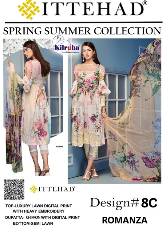Multicolor Lawn Cotton Party Wear Pakistani Suit 8C By Kilruba SC/016460
