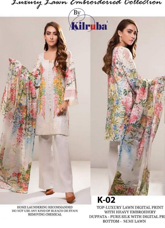 Multicolor Lawn Cotton Party Wear Pakistani Suit K02 By Kilruba SC/016465