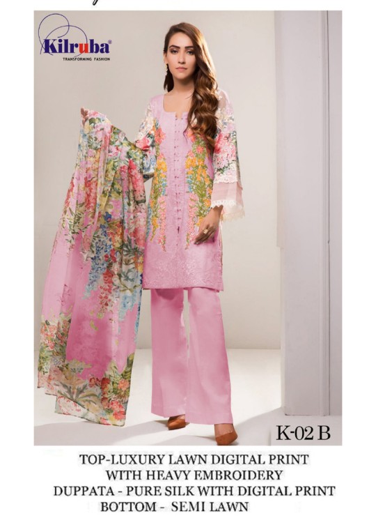 Pink Lawn Cotton Party Wear Pakistani Suit K02B By Kilruba SC/016492