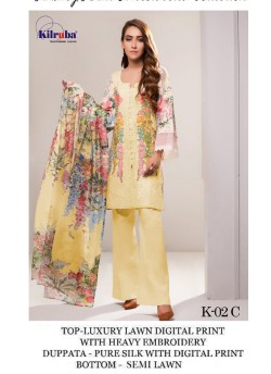 Yellow Lawn Cotton Party Wear Pakistani Suit K02C By Kilruba SC/016493