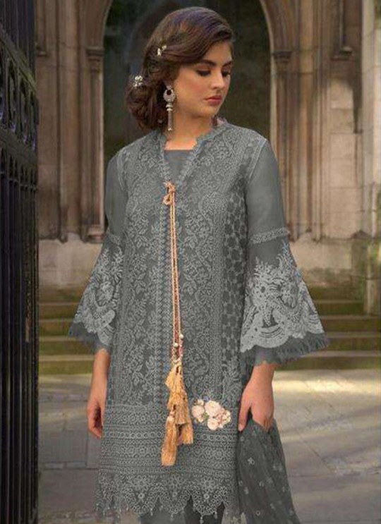 Grey Net Embroiderd Wedding Wear Pakistnai Suit 0032 Colours 0032B By Kilruba SC/018241