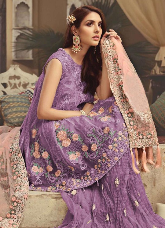 Lavender Net Embroiderd Wedding Wear Pakistnai Suit 02 Colours 02 L By Kilruba SC/017076