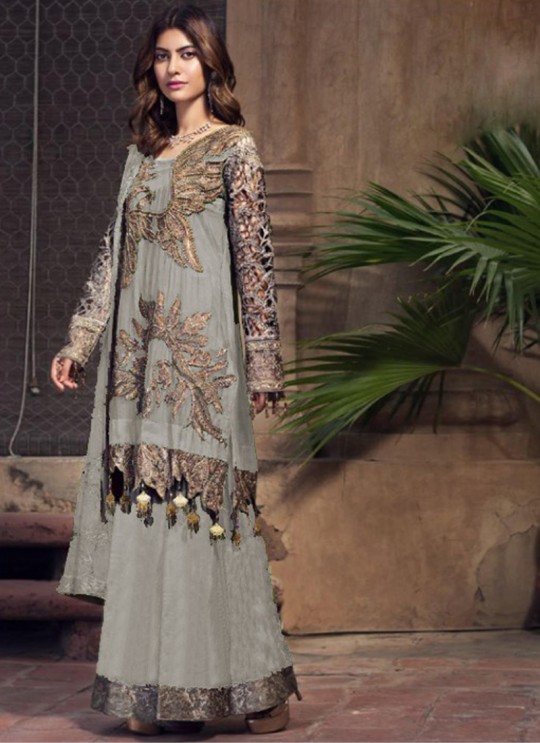 Grey Georgette Embroiderd Designer Pakistnai Suit 11002 New Colours 11002G By Kilruba