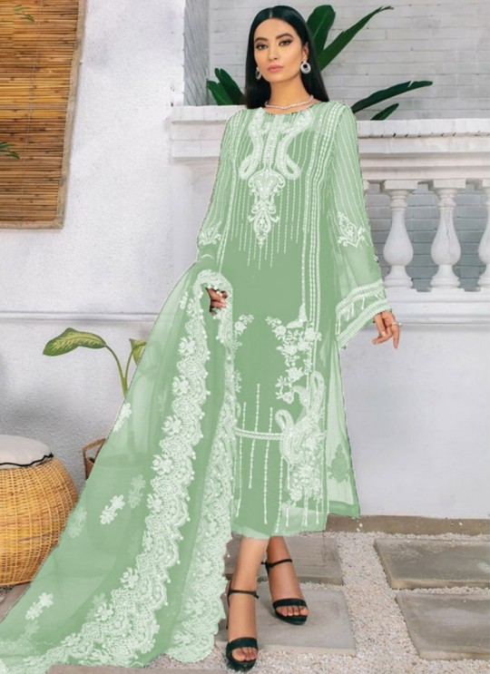Green Organza Embroiderd Party Wear Pakistnai Suit 116 Colours 116A By Kilruba SC/018909