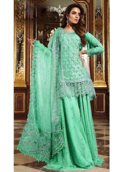 Green Faux Georgette Embroiderd Wedding Wear Pakistnai Suit 12 New Colours 12P By Kilruba SC/016416