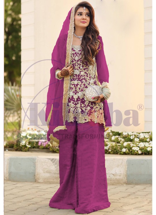 Magenta Net Embroiderd Party Wear Pakistnai Suit 65 New Colours 65H By Kilruba SC/018856