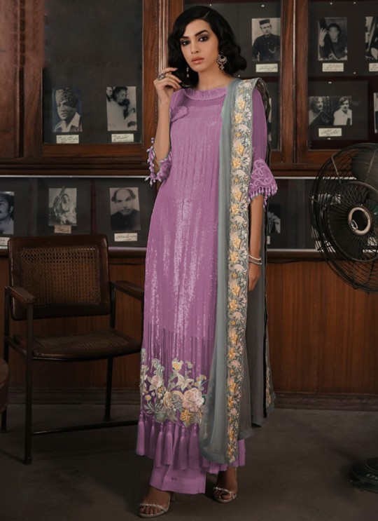 Purple Georgette Embroiderd Wedding Wear Pakistnai Suit 705 New Colours 705 Purple By Kilruba SC/017094