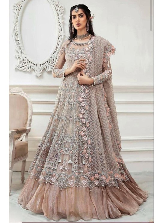 Beige Net Embroiderd Wedding Wear Pakistnai Suit 87 Colours 87 By Kilruba SC/018749