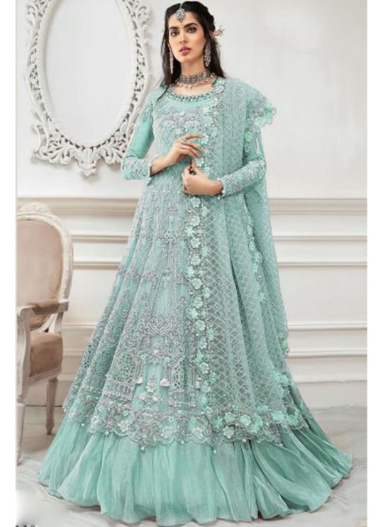 Green Net Embroiderd Wedding Wear Pakistnai Suit 87 Colours 87B By Kilruba SC/018746